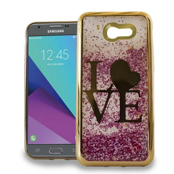 GSA Liquid Glitter Gold Love Case For Samsung Galaxy J3 (2017), J327 -Pink