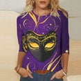 thumbnail image 2 of Tmtolofot Mardi Gras Shirts for Women Mask Feather Printed Tshirts Loose 3/4 Sleeve Pullover Blouses Carnival Outfits 2025 Tunic Shirt,#6_Purple,Large, 2 of 5