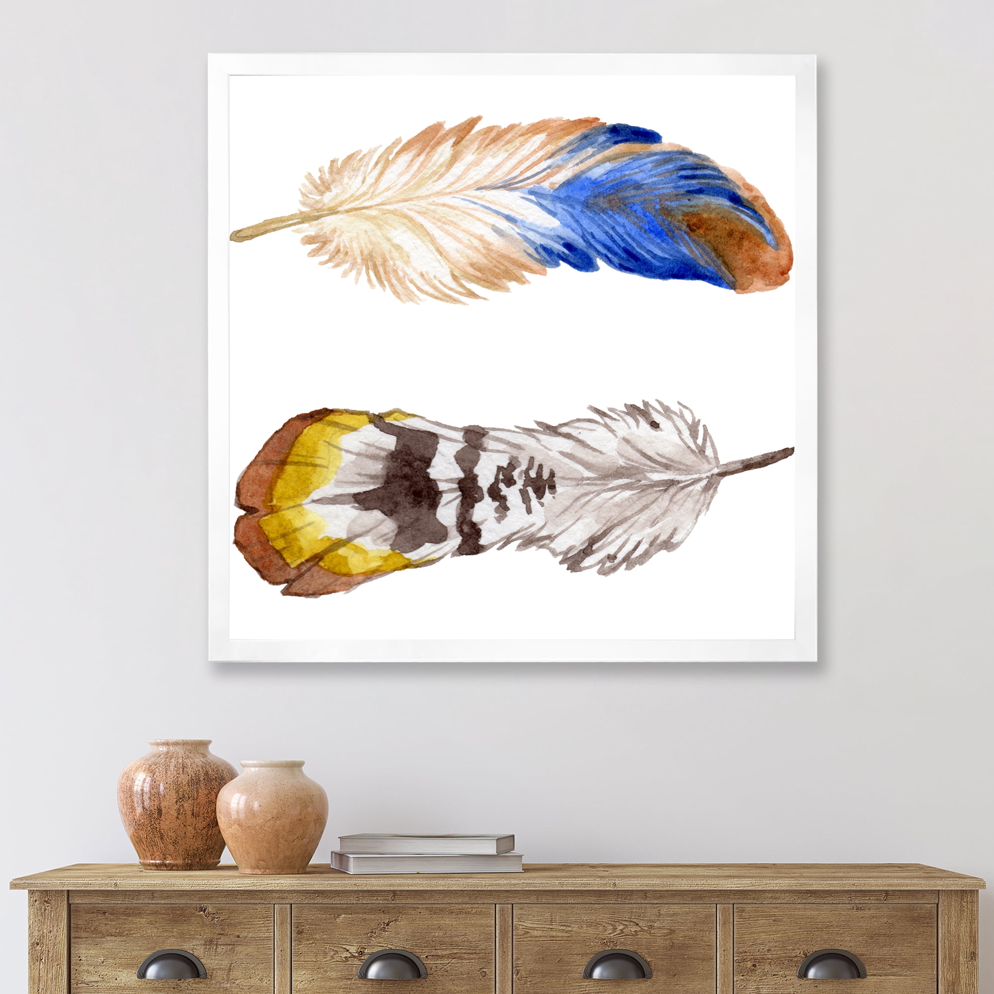 Designart 'Colourful Boho Art Feather Set III' Bohemian & Eclectic Framed Art Print