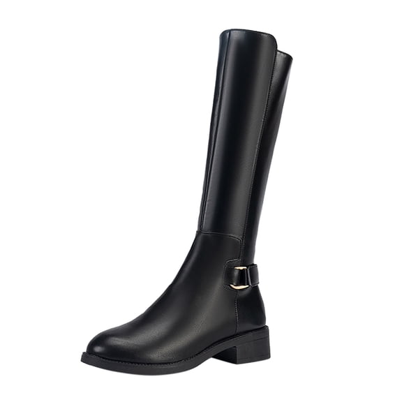 Xiaoxatg Women's Mid-Calf Boots Leather Casual Comfortable Autumn Winter Footwear 7.5 Black