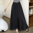 thumbnail image 2 of QATAINLAV Ladies Maxi Skirts Womens Casual Solid Satin A Line Long Skirt Vacation Comfy Loungewear, Black, XXL, Gifts for Mom, 2 of 9