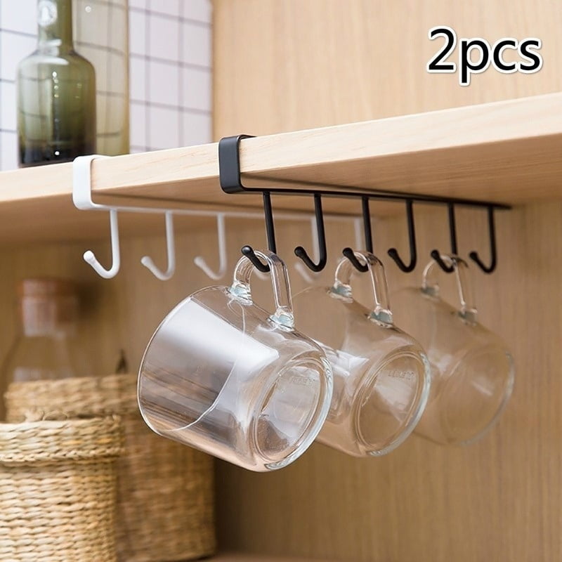 6 Hooks Metal Under Shelf Mug Cup Cupboard Kitchen Organiser Hanging Rack Holde