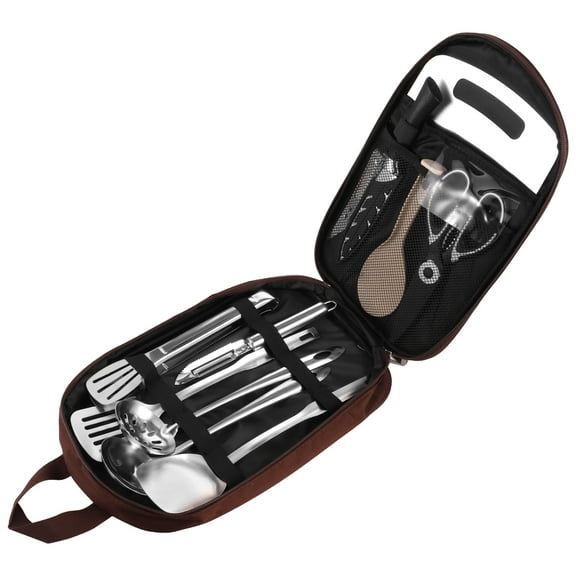 12Pcs Camp Cooking Utensils Set Portable Camping Kitchens Utensil Set Complete Outdoor Camp Cookware for Hiking Travel BBQ Grilling