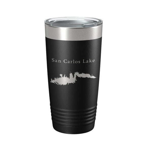 San Carlos Lake Map Tumbler Travel Mug Insulated Laser Engraved Coffee Cup Arizona 20 oz Black