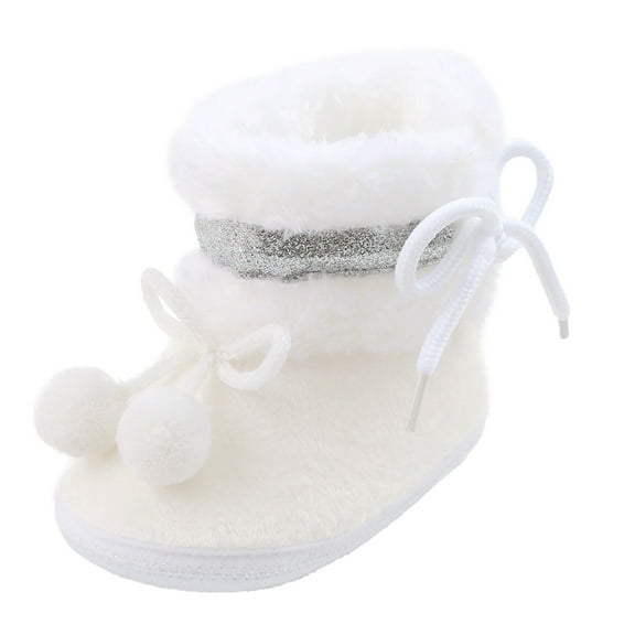 Krdevn Girls Boots - Baby Shoes Flat Warm Cotton Boots Bag Soft Sole Toddler Booties -Toddler Boots,Cowgirl Boots,Color:White,Size:6-9 Months
