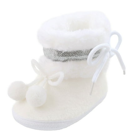 Quealent Baby Booties First Walkers Cozy Shoes Stay On Sock Slippers Soft Bedroom Shoes Non-Skid Ankle Boots With Grippers Toddler Crib Warm Shoe (White 5.5)