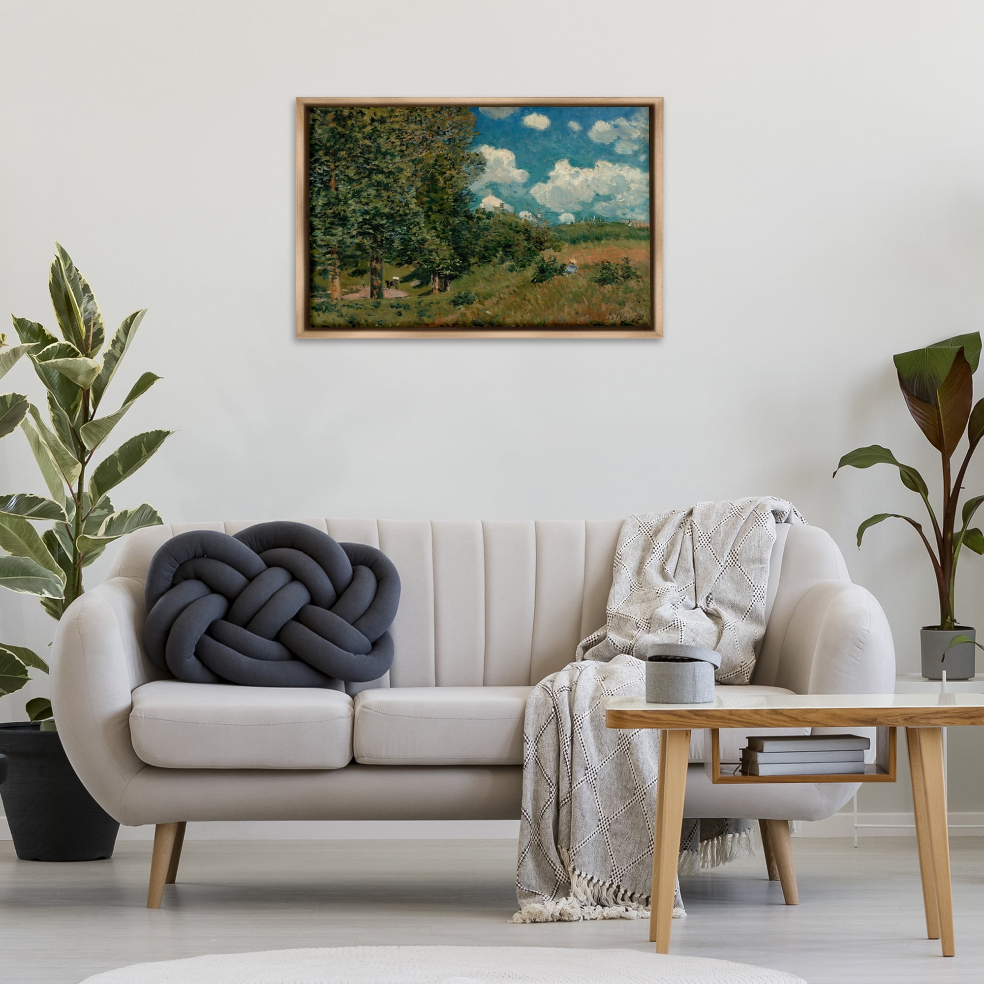 Stupell Industries Classic Cloudy Landscape Landscape & Nature Painting Brown Floater Framed Canvas Art Print Wall Art, 31 x 21