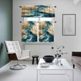 thumbnail image 4 of Teal Brown Kitchen Curtains Sets for Windows 36 Inch Length, Abstract Art Modern Water Ripple Rod Pocket Window Treatments Tier Curtains and Valances Set for Bedroom/Bathroom, 4 of 8