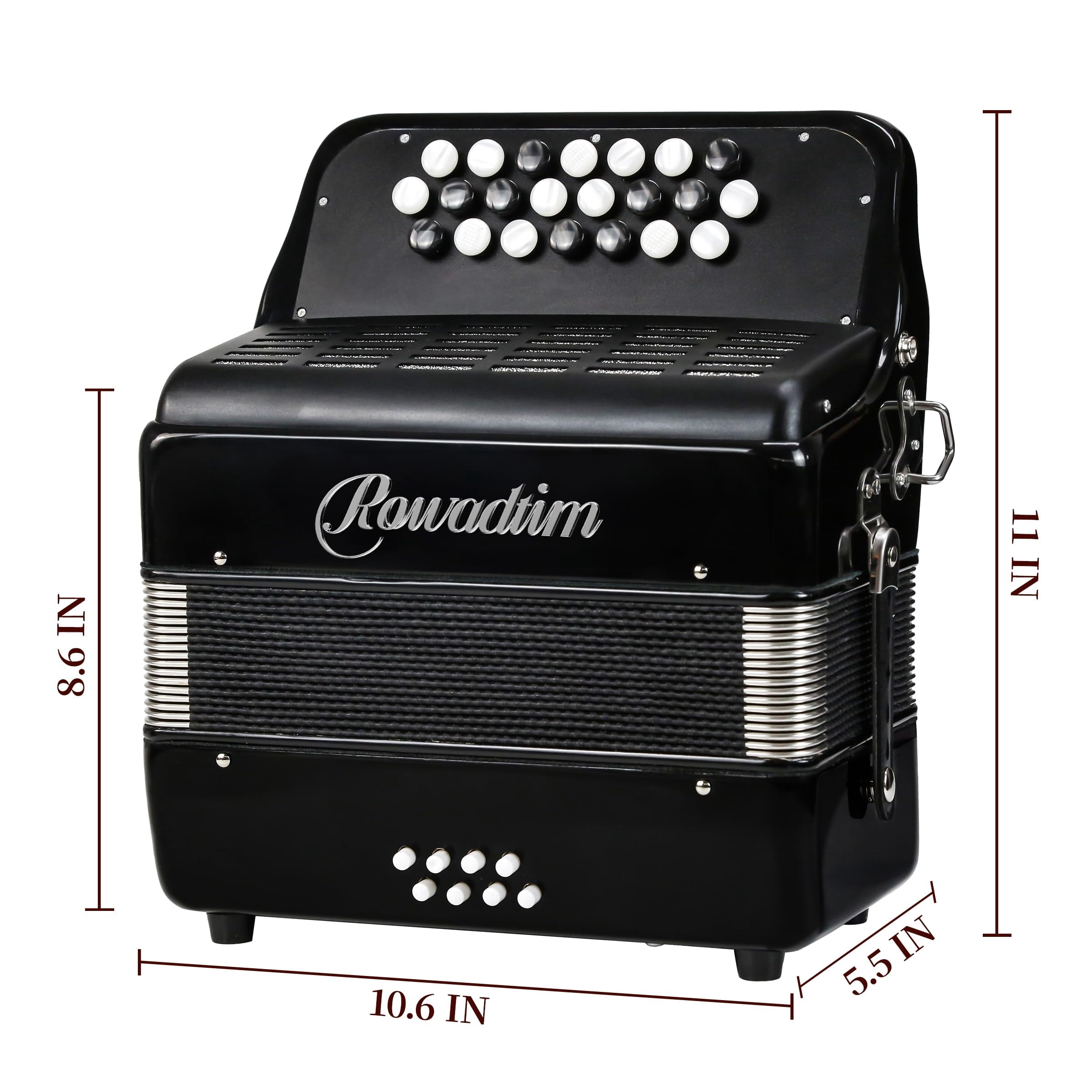 Rowadtim 22 Keys Accordion, 8 Bass Student Piano Accordions Suitable for Beginners and Students; Lightweight and Portable,with Backpack and Adjustable Straps (Black)
