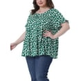 thumbnail image 4 of Agnes Orinda Women's Plus Size Casual Top Round Neck Ruffle Sleeve Tiered Peplum Blouse 3X White Green, 4 of 6