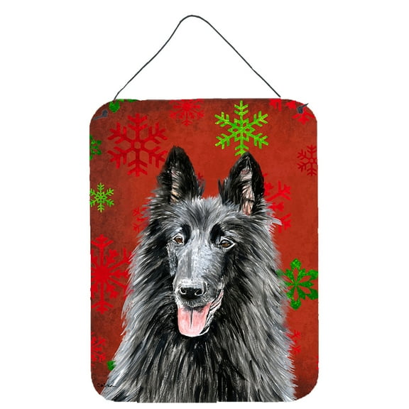 Belgian Sheepdog Red and Green Snowflakes Holiday Christmas Wall or Door Hanging Prints
