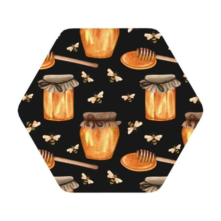 

Coaee Bee and Honey Print Leather Coasters Set of 6 Non-Slip Washable Cup Coasters for Home Office Bar Hexagon