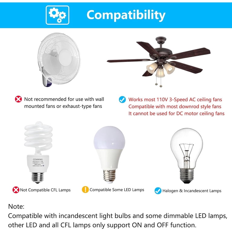 UC7078T Remote Control Replacement For Hampton Bay Ceiling Fans – 3-Speed, Light Dimmer, Auto Bulb Detection