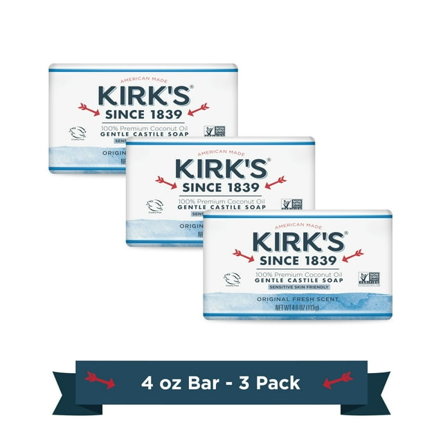 Jabón en barra Kirk's Castile Clean para hombres, mujeres y niños 120 mL