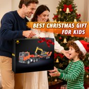 Huge Wave 33Inch 2 in 1 RC Excavator & Flatbed Truck Toys, 1:18 Engineering Remote Control Flatbed Truck with Light and Sound, Birthday Gift for Kids Boys 4-8 Years