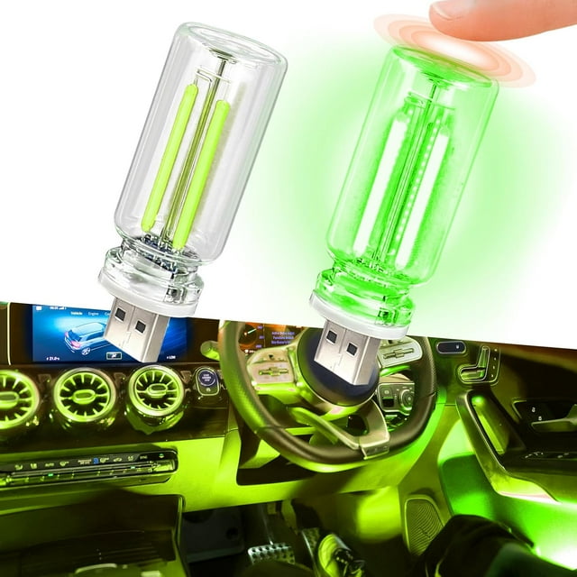 2PCS Car USB Night Lights, Touch Dimmable Vehicle Interior Ambient Lamp, Portable Retro Glass LED Light for Auto Decorations, Bedroom, Office, Travel, Camping, Gifts for Women and Men (Blue),green
