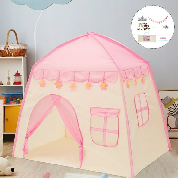 Princess Castle Play Tent Foldable Portable Kid Play Tent Oxford Fabric Flower Teepee Tent with Lights Children Playhouse