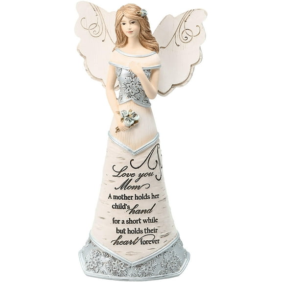 Pavilion Gift Company Love You Mom-A Mother Child's Hand for A Short Heart Forever 7.5" Angel Holding Flowers, 7.5 Inch, Beige