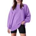 thumbnail image 2 of felwors Womens Oversized Sweatshirts Hoodies Fleece Crewneck Sweaters Casual Tops Comfy Fall Fashion Outfits Winter Clothes 2025 Purple, M, 2 of 4
