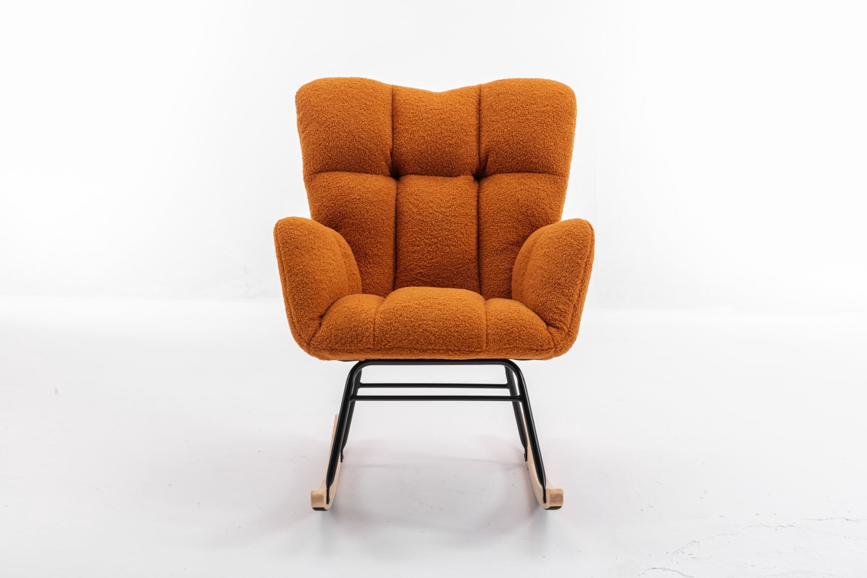 Teddy Fabric Rocking Glider Chair For Nursery Living Room Indoor Comfortable Upholstered Accent Chair With Wooden Frame