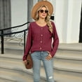 thumbnail image 2 of Womens - Sweaters 2025 Long Sleeve Henley Shirt Fall Casual Crewneck Tunic Tops Wine Red L, 2 of 8