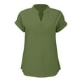 thumbnail image 5 of Womens Tops Loose Fit Pleated V Neck Sleeveless Curved Hem Flowy Womens Tee,Army Green,L, 5 of 5