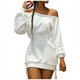 thumbnail image 3 of Gibobby Vestidos de sueter elegantes Vestido de mujer ajustado fuera del hombro Color sólido con cordones Cintura con cordón Manga larga Bodycons Mini(Blanco,G), 3 of 3