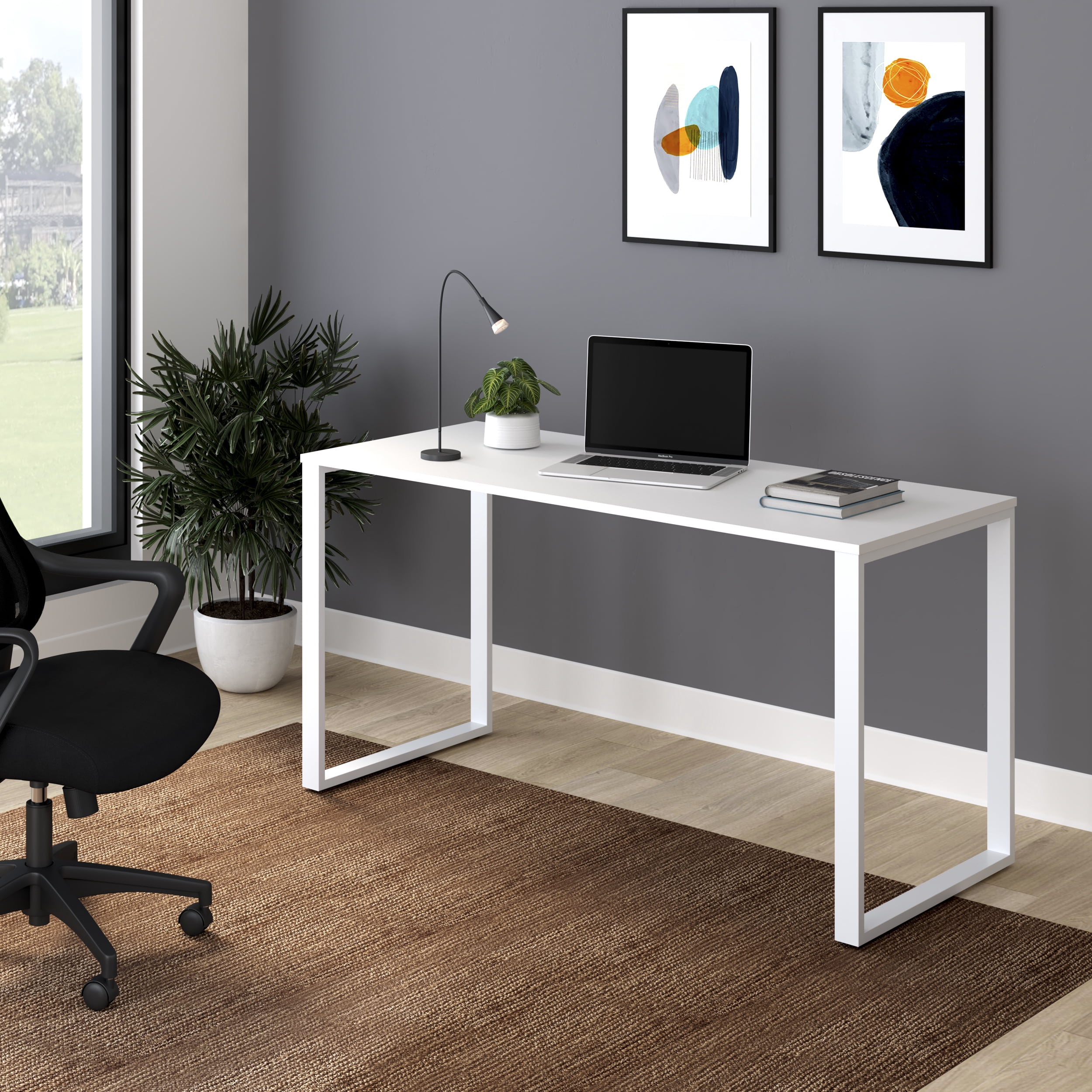 HON Basyx 55” Commercial-Grade Executive Desk, in White/White (BSX55MOLWWH)