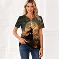 thumbnail image 5 of IYYVV Women Fall Halloween V Neck Shirt Pumpkin Graphic Short Sleeve Tee Autumn Holiday Family Matching Top Yellow S, 5 of 6