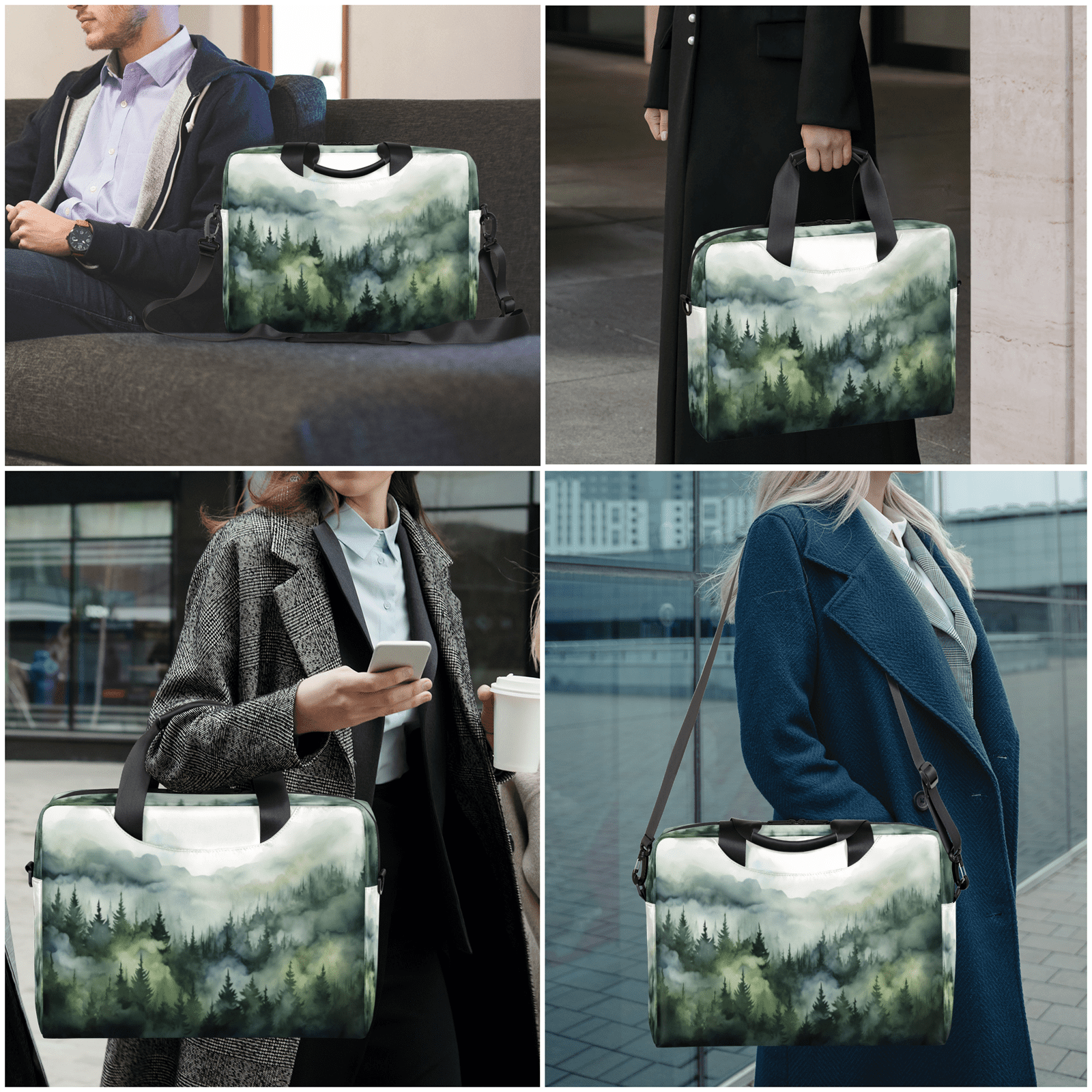 Herdesigns Green Misty Forest Laptop Bag for Women Men, Computer Case Briefcase Messenger Bags, 15-15.6 inch Laptop Sleeve Shoulder Bag