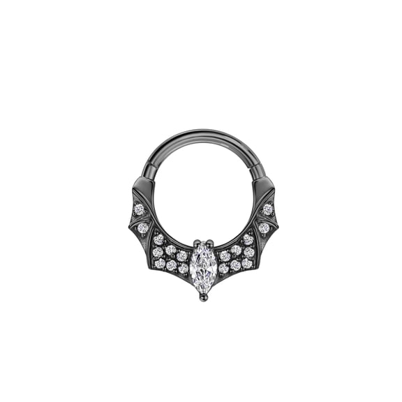 FANSING Halloween Septum Jewelry 16g Bat Septum Ring Surgical Steel Piercing Rings 16 Gauge 10mm Daith Hoop Earring Black Metal with Clear CZ
