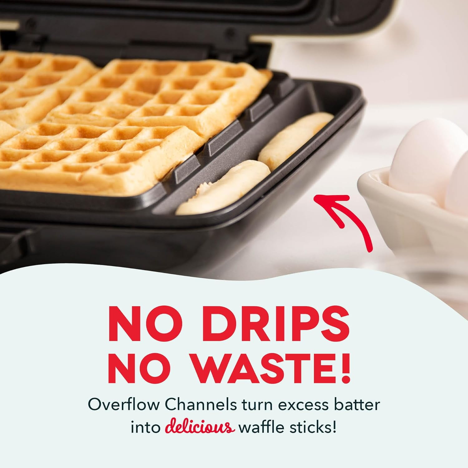 No-Drip Waffle Maker - Makes Four Waffles at Once for Hassle- Breakfasts