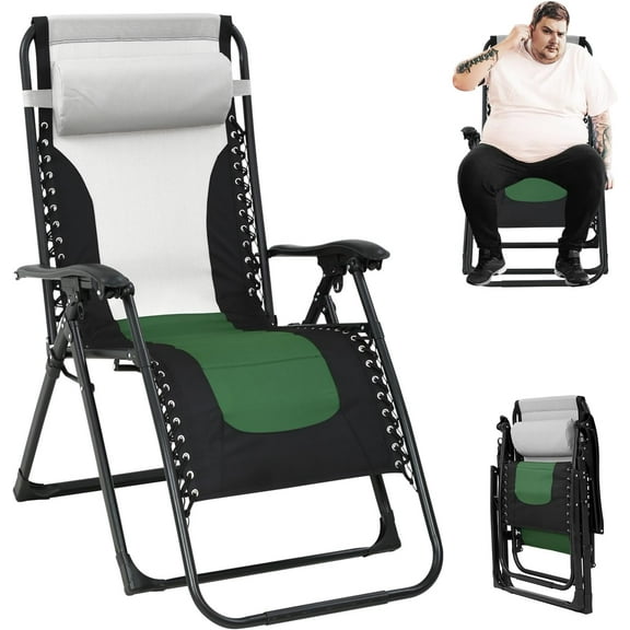 CL.HPAHKL Zero Gravity Chair Oversized XL, Outdoor Folding Recliner Lounge Chair with Cup Holder for Patio, Beach, Pool, Camping, Green