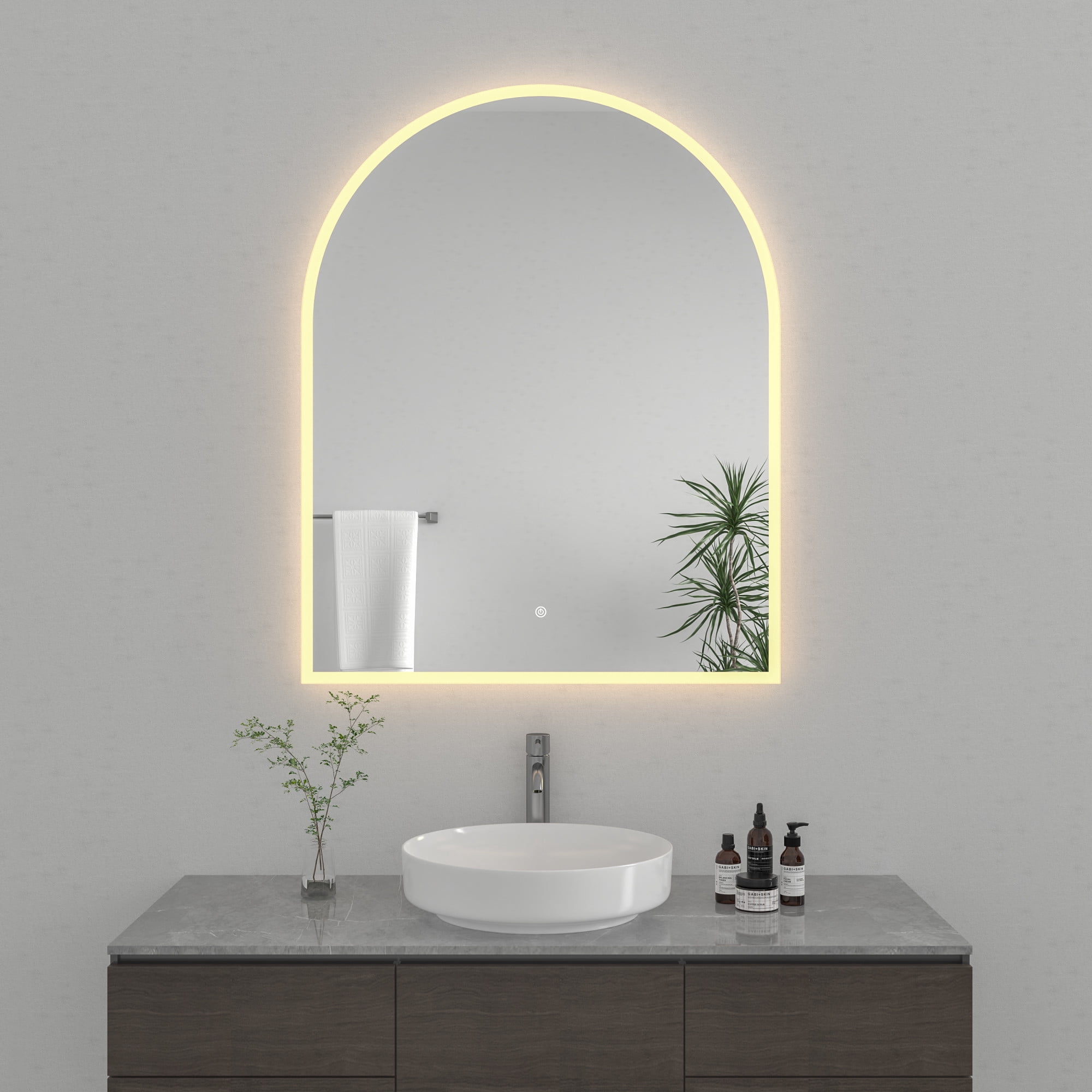 Kingston Brass MR4013240 Aurora 30-Inch x 60-Inch Arched LED Bathroom Mirror, Front and Back Light, Anti-Fog, Dimmable Touch Sensor Lighted Mirror in Silver