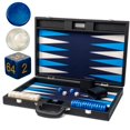 thumbnail image 1 of Set de backgammon Pointworks Premium, piel de 19 pulgadas, color negro y azul, 1 of 9