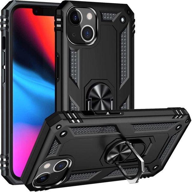 Funda para Iphone 13, Funda Protectora Negra a Prueba de Golpes con Soporte Giratorio para Anillo de Dedo para Apple Iphone 13 Rojo Verde Cocina, Decoración y Otros