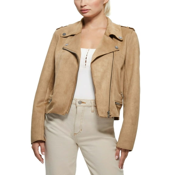 Guess Monica Faux Leather Moto Jacket Wet Sand XS