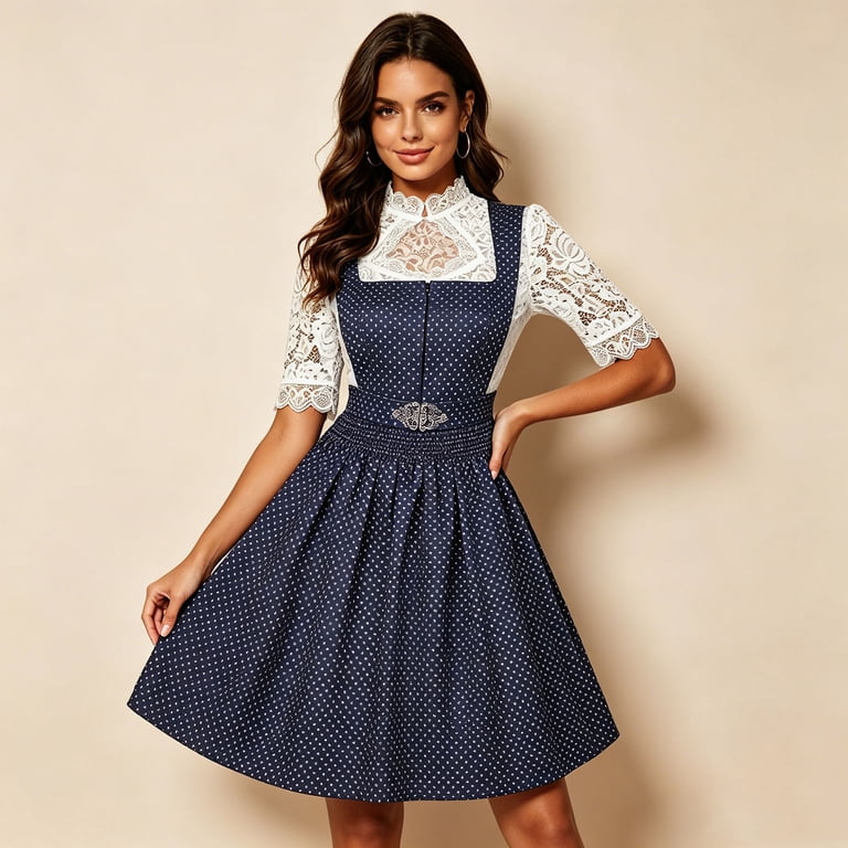 oktoberfest dress blue Fawuudo Oktoberfest Dresses for Women Dirndl Square Neck Sleeveless Casual Summer Beer Festival Dress Blue, Women's, Size: XL