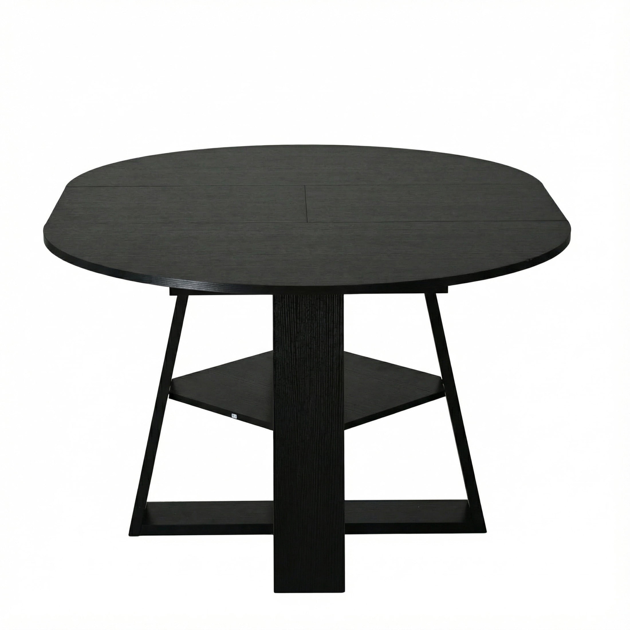 Noble House 43.3 - 59 Inch Extendable Round Dining Table with Storage Shelf, Black