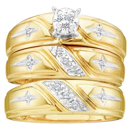 - 10K Yellow Gold 0.20ctw Fancy Stunning Fashion Pave Diamond Trio Set Ring