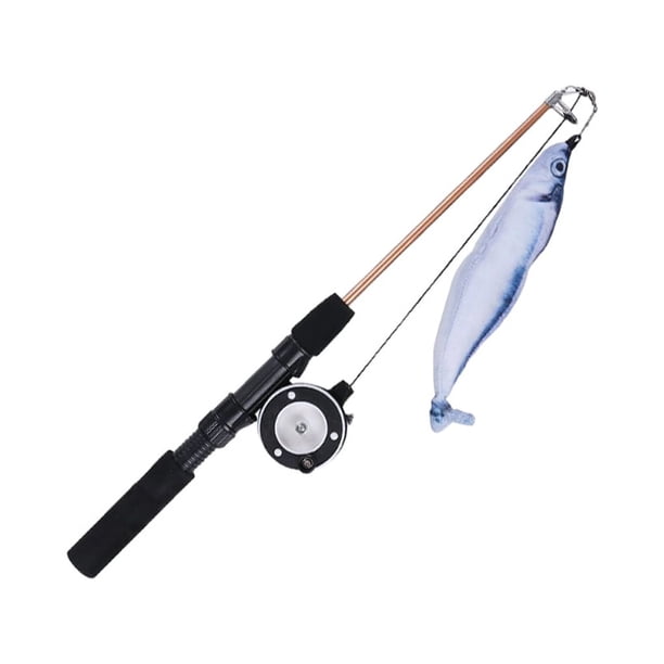 Greeniant Juego interactivo con caña de pescar en forma de pez, juguete para gato, caña de pescar para gato, juguetes con plumas de plástico Juguetes para gatos saurio