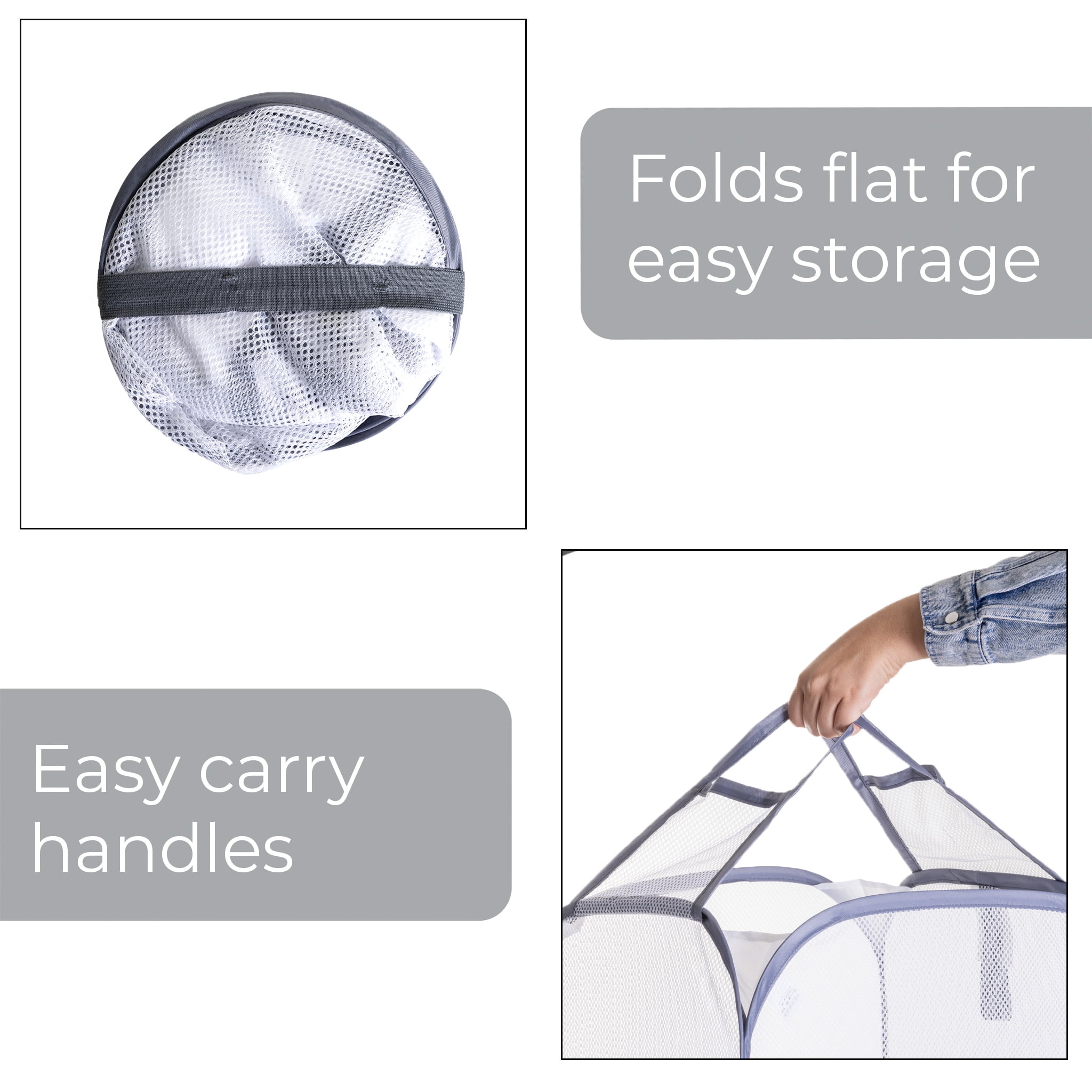 Mainstays Jumbo Mesh Pop-Up Laundry Hamper, White with Grey Trim