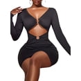 thumbnail image 3 of TRKIYQC Vestido Ajustado para Mujer Vestido Liso con Escote en V Profundo Ahuecado Vestido de Manga Larga a la Cadera, Trajes de Fiesta Cortos Ajustados para Damas TRKIYQC moderno, 3 of 6