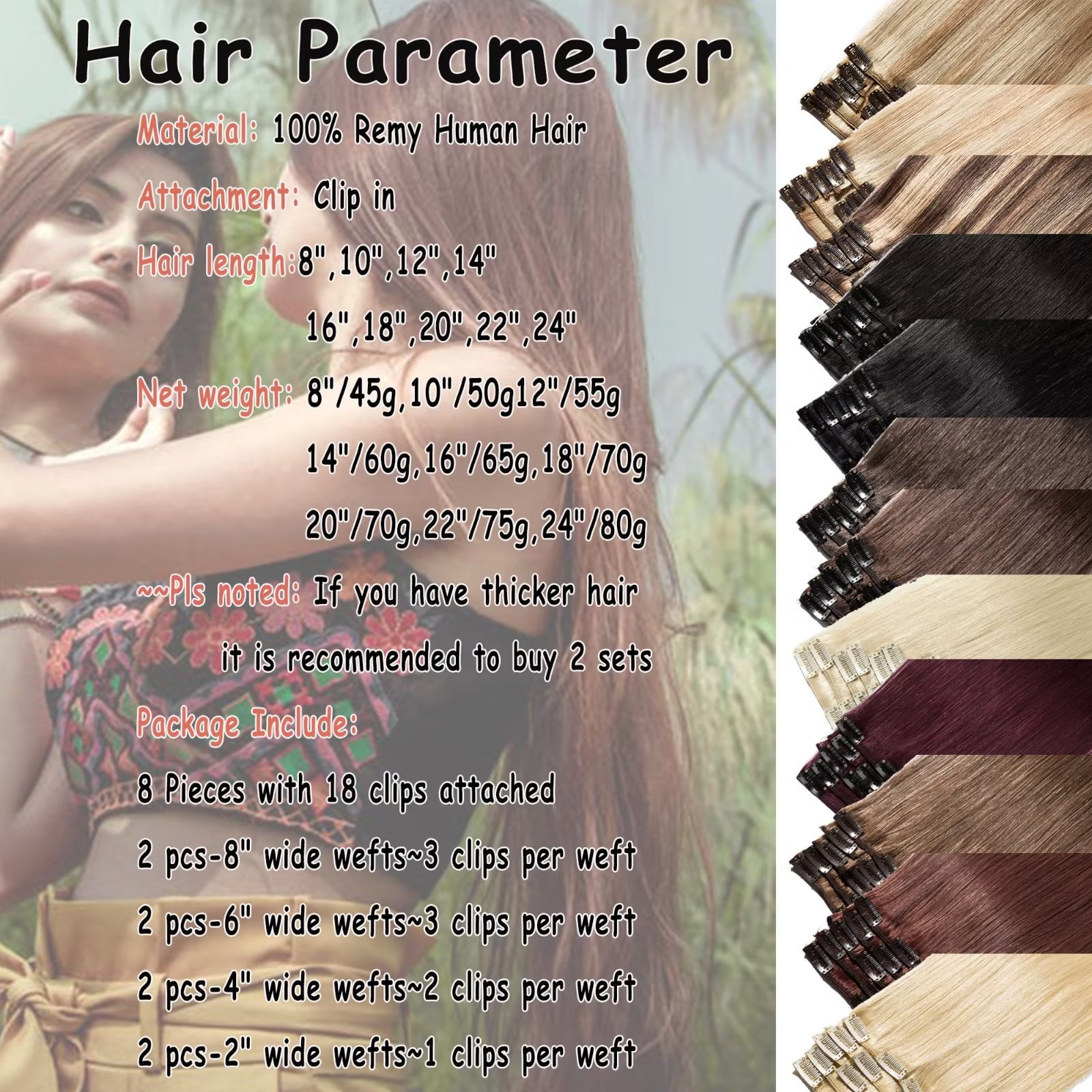 MY-LADY 8Pcs 18Clips Clip in Hair Extensions Human Hair for Women Double Weft Brazilian Remy Straight Human Hair Clip in Hairpiece 14inch #27 Dark Blonde