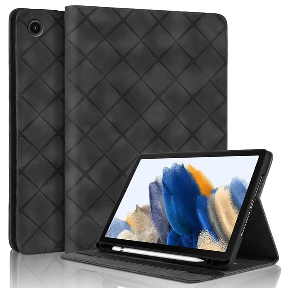 for Samsung Galaxy Tab A8 10.5 inch Release 2022 (SM-X200/SM-X205) Case, Rhombus Grid Pattern Multiple Viewing Angles Stand Slim Folio Cover (Black)