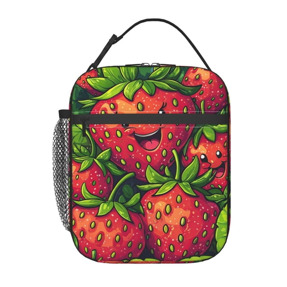 Cute Cartoon Strawberry Lunch Box Reusable Portable Lunch Bag Tote Bag for Work Picnic Hiking