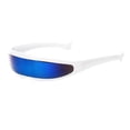 thumbnail image 6 of 2X Futuristic Narrow Lens Visor Eyewear Sunglasses White Frame Blue Mirrored, 6 of 7