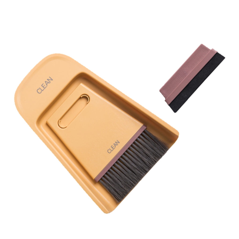 Decodeary Mini Broom Dustpan Set Desktop Broom Dust Pan Tiny Dustpan Brush Set For Cleaning Table Countertop Keyboard Yellow