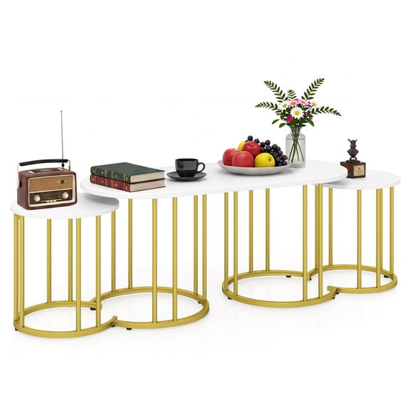 Costway Nesting Coffee Table Set of 3 with Faux Marble Tabletop & Powder-coated Office