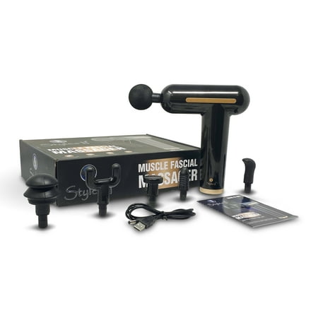 Styles II Deep Tissue Muscle Massage Gun 5 Speeds USB Rechargeable Percussion Massager with 6 Massage Heads